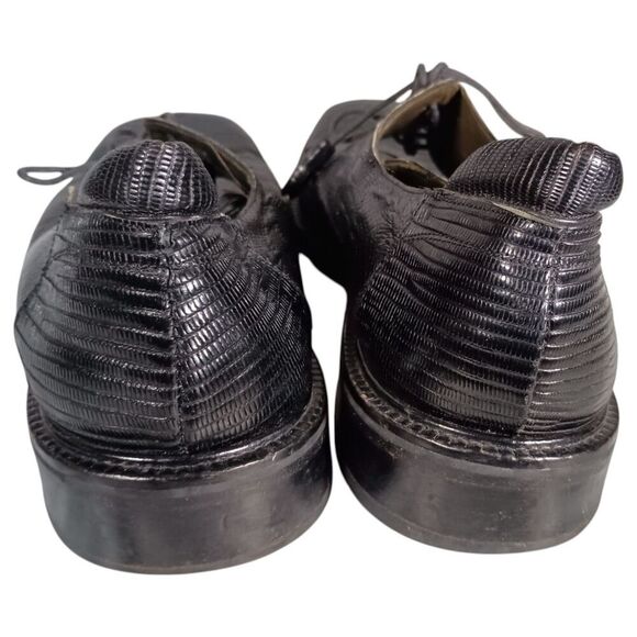 Mezlan Dress 13 Mens Black Genuine Lizard Derby Square Toe Lace Up Animal Print - Picture 8 of 12